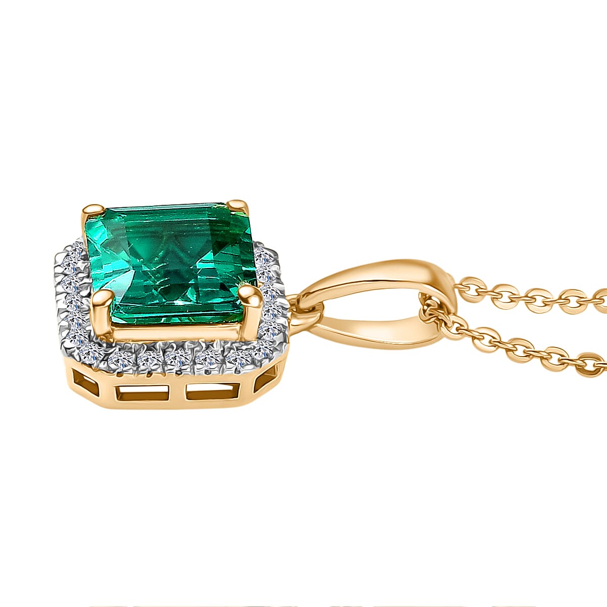 Luxuriant Lab Grown Columbian Emerald &amp; Lab Grown Diamond Pendant in 18K Vermeil Yellow Gold Plated Sterling Silver 1.48 Ct. 8264624 3