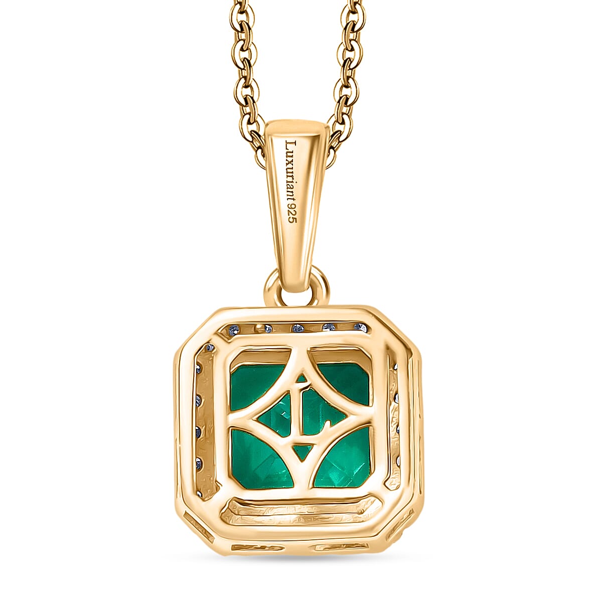 Luxuriant Lab Grown Columbian Emerald &amp; Lab Grown Diamond Pendant in 18K Vermeil Yellow Gold Plated Sterling Silver 1.48 Ct. 8264624 4