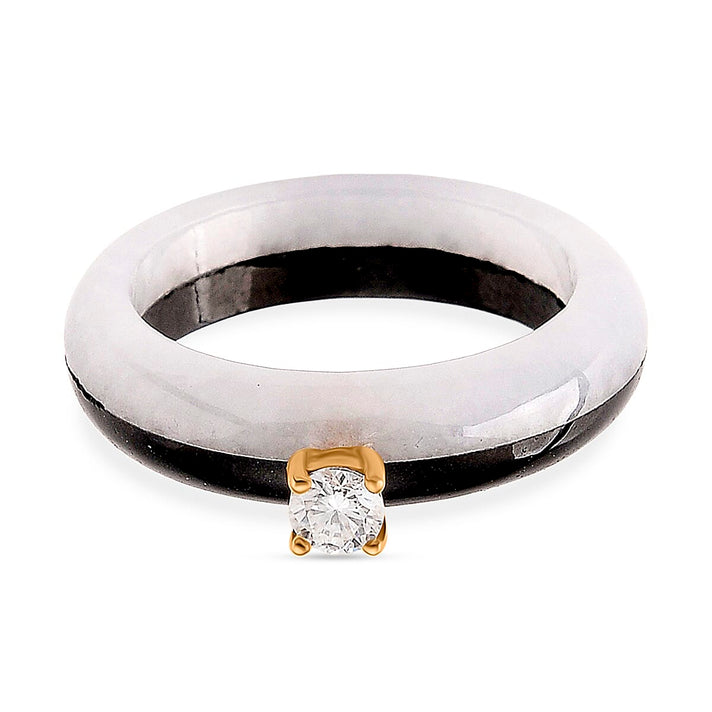 Lab Grown Diamond, Black &amp; Natural White Jade Ring in 18K Vermeil Yellow Gold Plated Sterling Silver 13.50 Ct. (SI-GH) 8426744 1