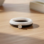 Lab Grown Diamond SI-GH (0.50Ct)  & Boots Black & Natural White Jade Ring in 18K Vermeil Yellow Gold Plated Sterling Silver 13.50 Ct.