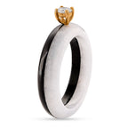 Lab Grown Diamond SI-GH (0.50Ct)  & Boots Black & Natural White Jade Ring in 18K Vermeil Yellow Gold Plated Sterling Silver 13.50 Ct.