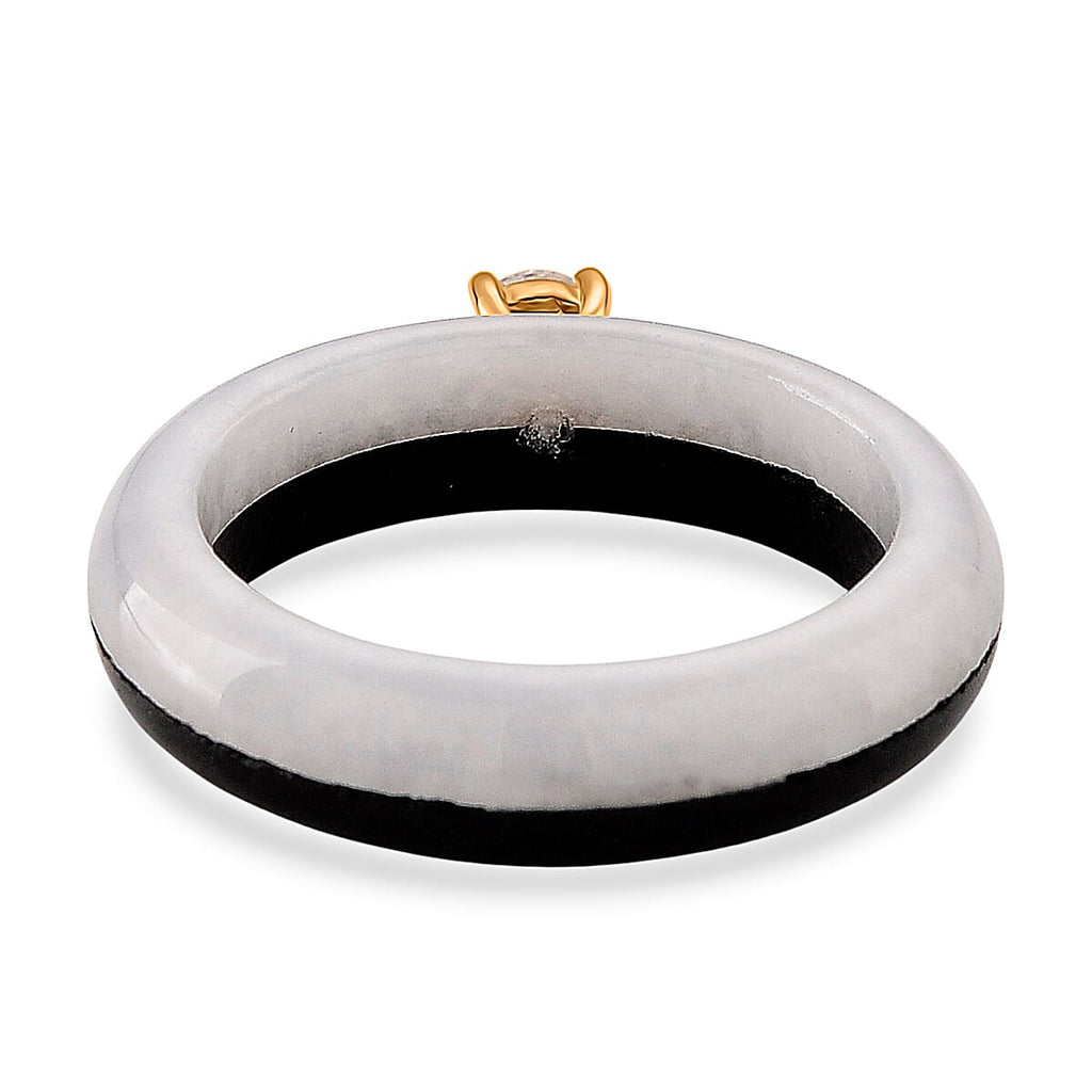 Lab Grown Diamond SI-GH (0.50Ct)  & Boots Black & Natural White Jade Ring in 18K Vermeil Yellow Gold Plated Sterling Silver 13.50 Ct.