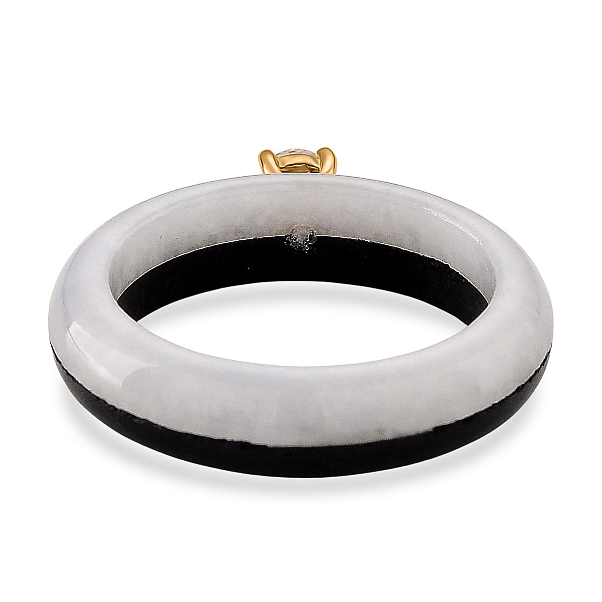 Lab Grown Diamond, Black &amp; Natural White Jade Ring in 18K Vermeil Yellow Gold Plated Sterling Silver 13.50 Ct. (SI-GH) 8426744 5