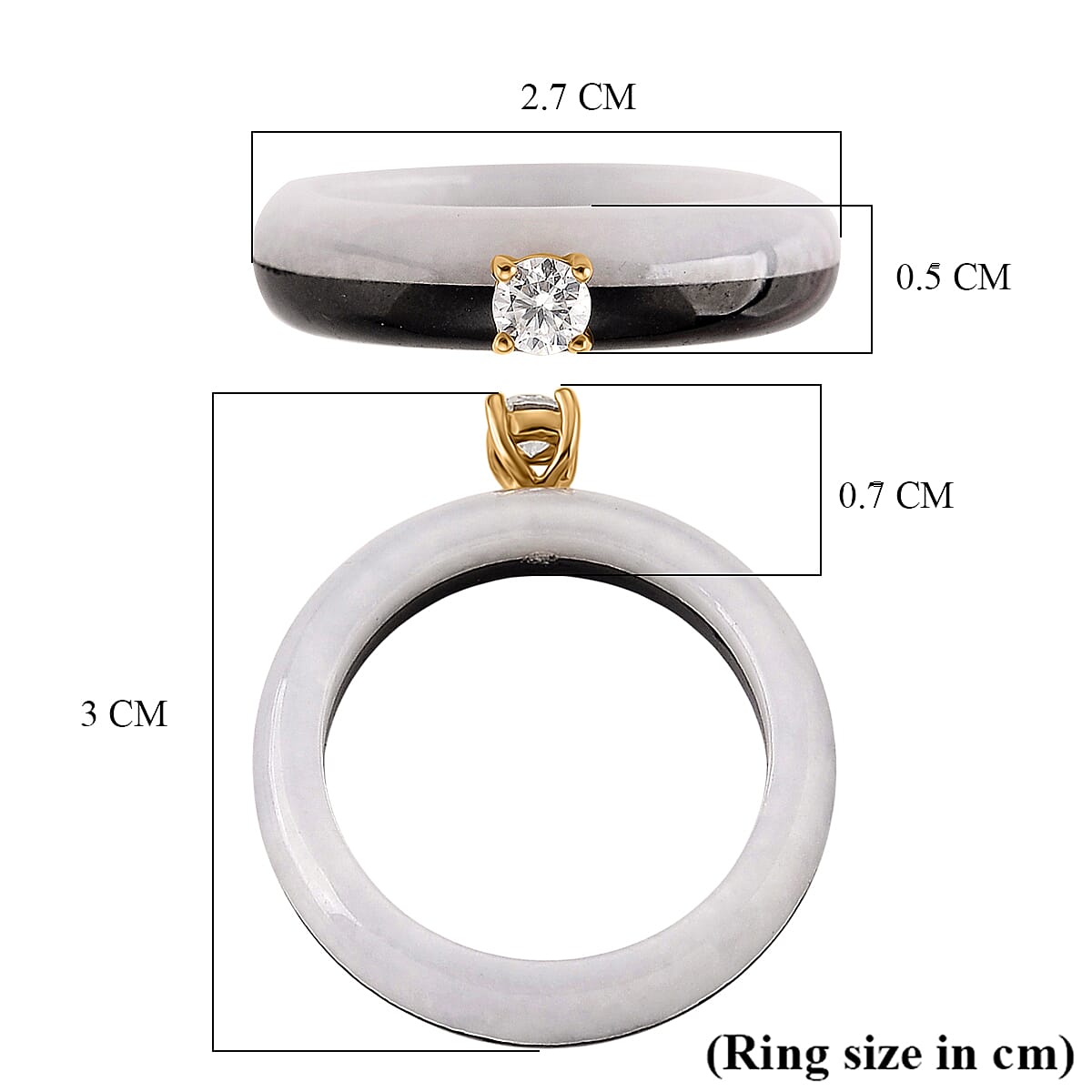 Lab Grown Diamond, Black &amp; Natural White Jade Ring in 18K Vermeil Yellow Gold Plated Sterling Silver 13.50 Ct. (SI-GH) 8426744 6