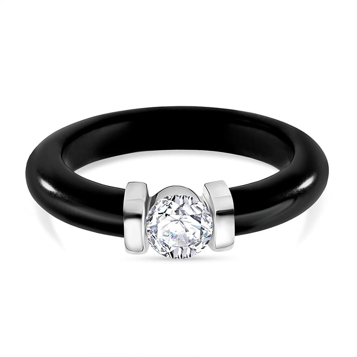 D'Joy Lab Grown Diamond Solitaire Boots Black Jade Ring in Rhodium Overlay Sterling Silver 13.90 Ct. 8265511 1
