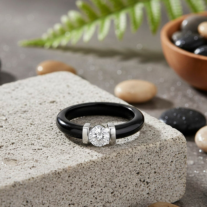 D'Joy Lab Grown Diamond Solitaire Boots Black Jade Ring in Rhodium Overlay Sterling Silver 13.90 Ct. 8265511 2