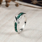 Lab Grown Emerald Ring in Rhodium Overlay Sterling Silver