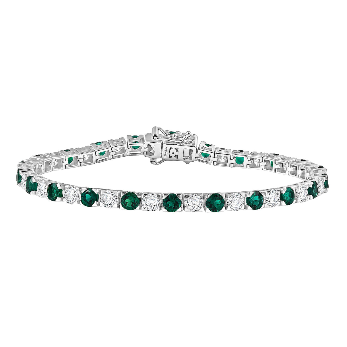 D'joy Lab Grown Emerald, Moissanite Tennis Bracelet (Size 7.5) with Box Clasp in Rhodium Overlay Sterling Silver 10.13 Ct. 8239341 0