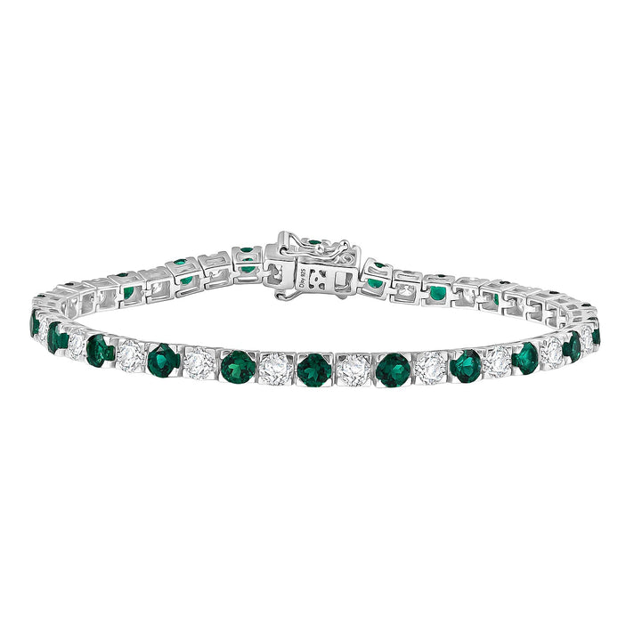 D'joy Lab Grown Emerald, Moissanite Tennis Bracelet (Size 7.5) with Box Clasp in Rhodium Overlay Sterling Silver 10.13 Ct. 8239341 1