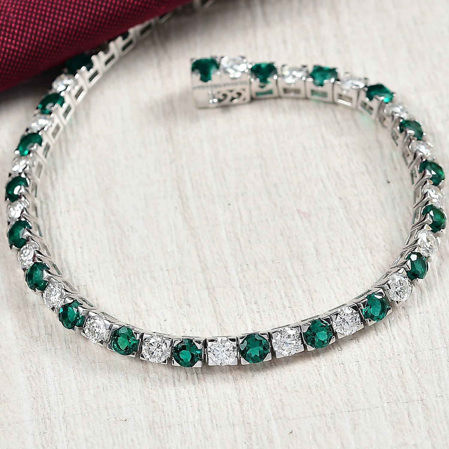 D'joy Lab Grown Emerald, Moissanite Tennis Bracelet (Size 7.5) with Box Clasp in Rhodium Overlay Sterling Silver 10.13 Ct. 8239341 2