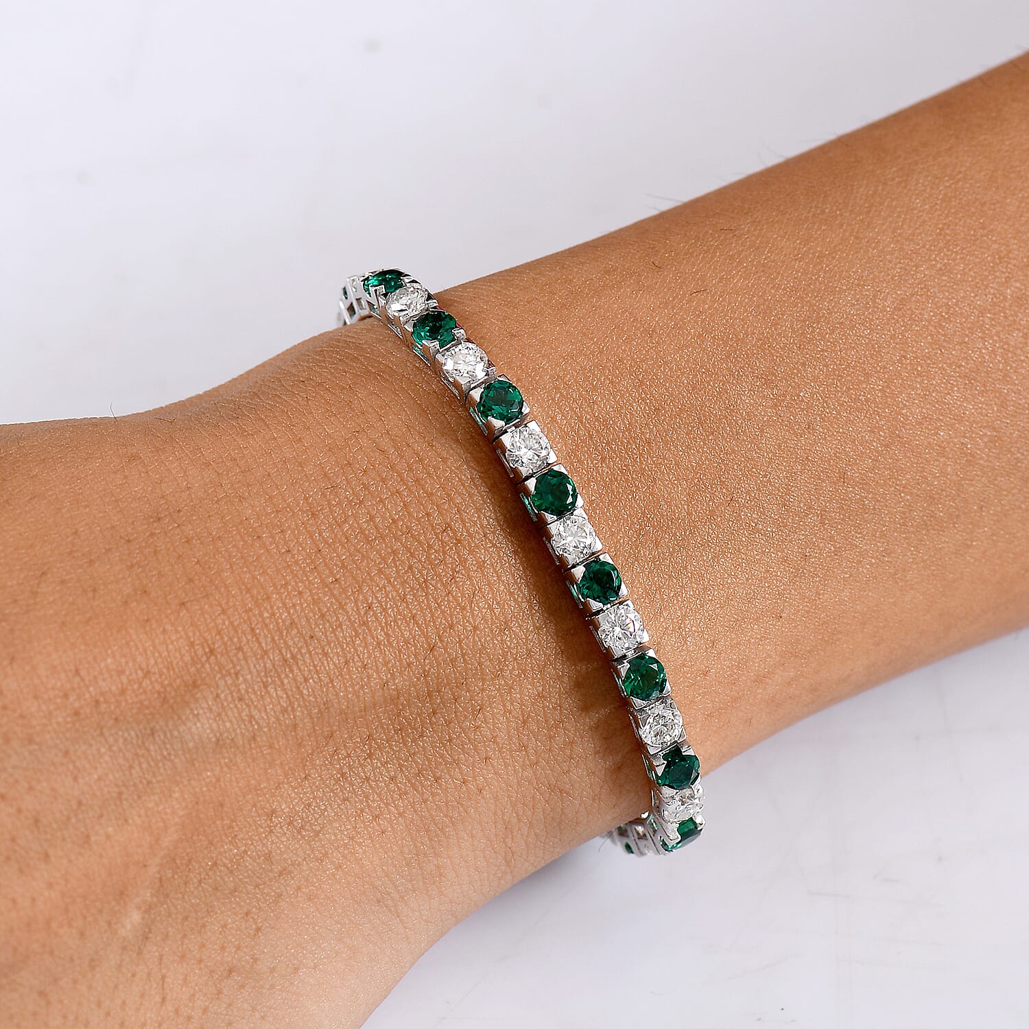 D'joy Lab Grown Emerald, Moissanite Tennis Bracelet (Size 7.5) with Box Clasp in Rhodium Overlay Sterling Silver 10.13 Ct. 8239341 3