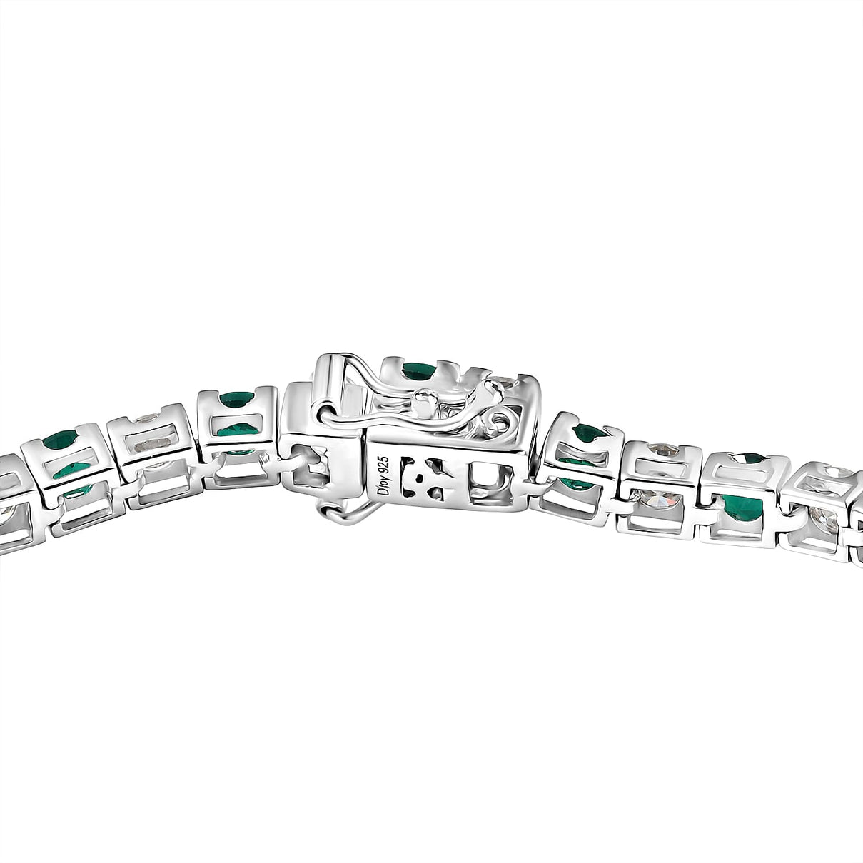 D'joy Lab Grown Emerald, Moissanite Tennis Bracelet (Size 7.5) with Box Clasp in Rhodium Overlay Sterling Silver 10.13 Ct. 8239341 4