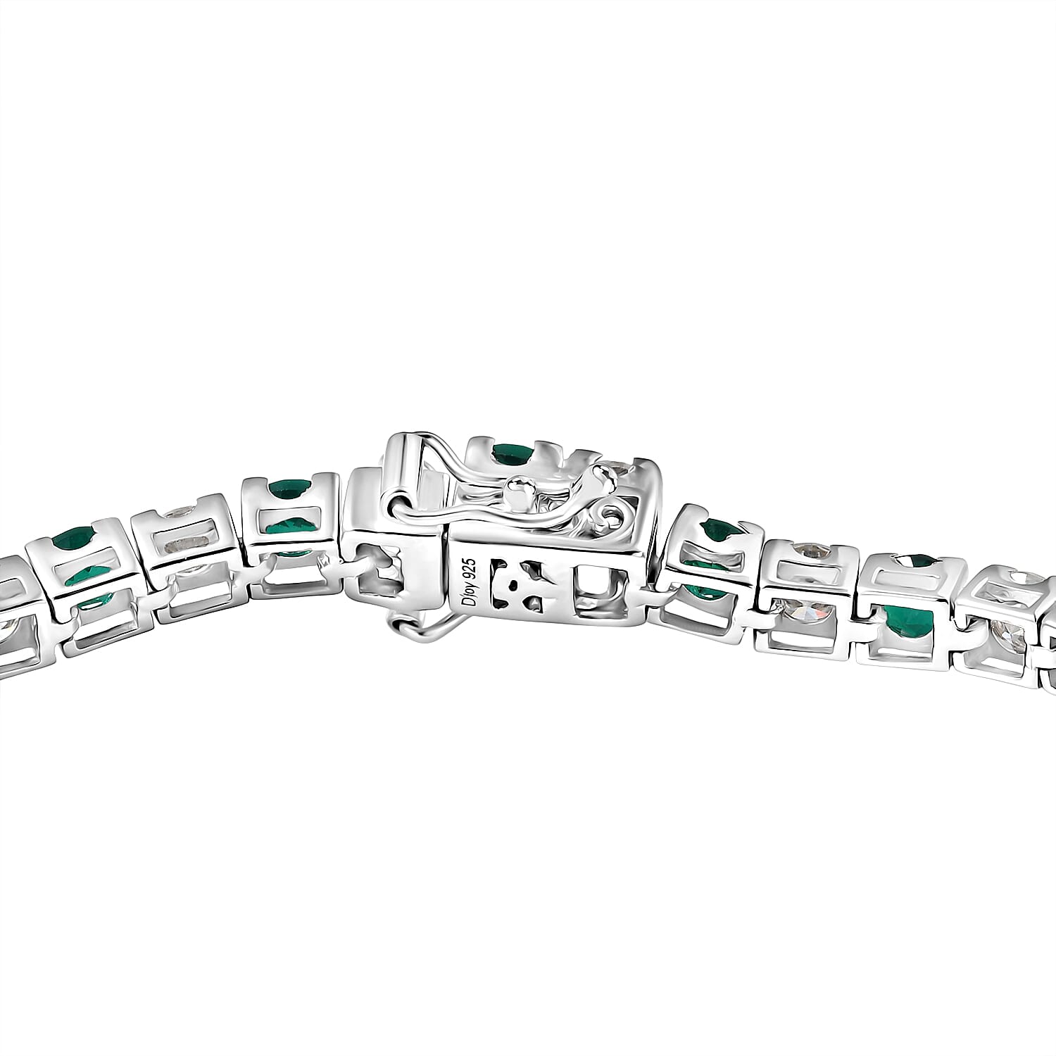 D'joy Lab Grown Emerald, Moissanite Tennis Bracelet (Size 7.5) with Box Clasp in Rhodium Overlay Sterling Silver 10.13 Ct. 8239341 4