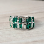 D'Joy Lab Grown Emerald & Moissanite Ring in Rhodium Overlay Sterling Silver 2.50 Ct.