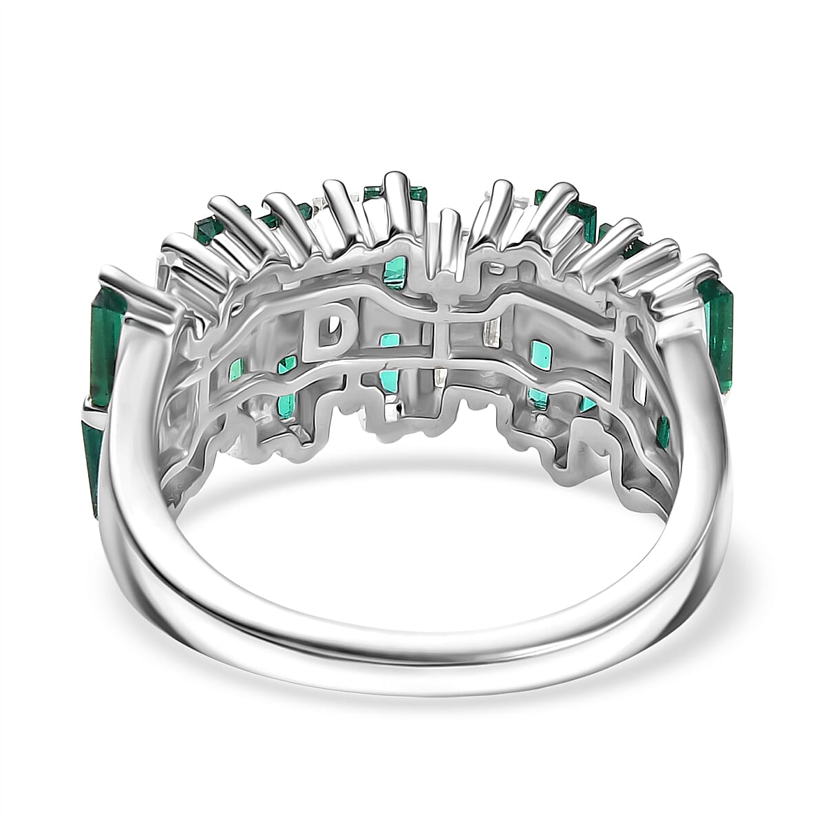 D'Joy 2.5 Ct. Lab Grown Emerald, Moissanite Multi Row Ring in Rhodium Overlay Sterling Silver 8251936 5
