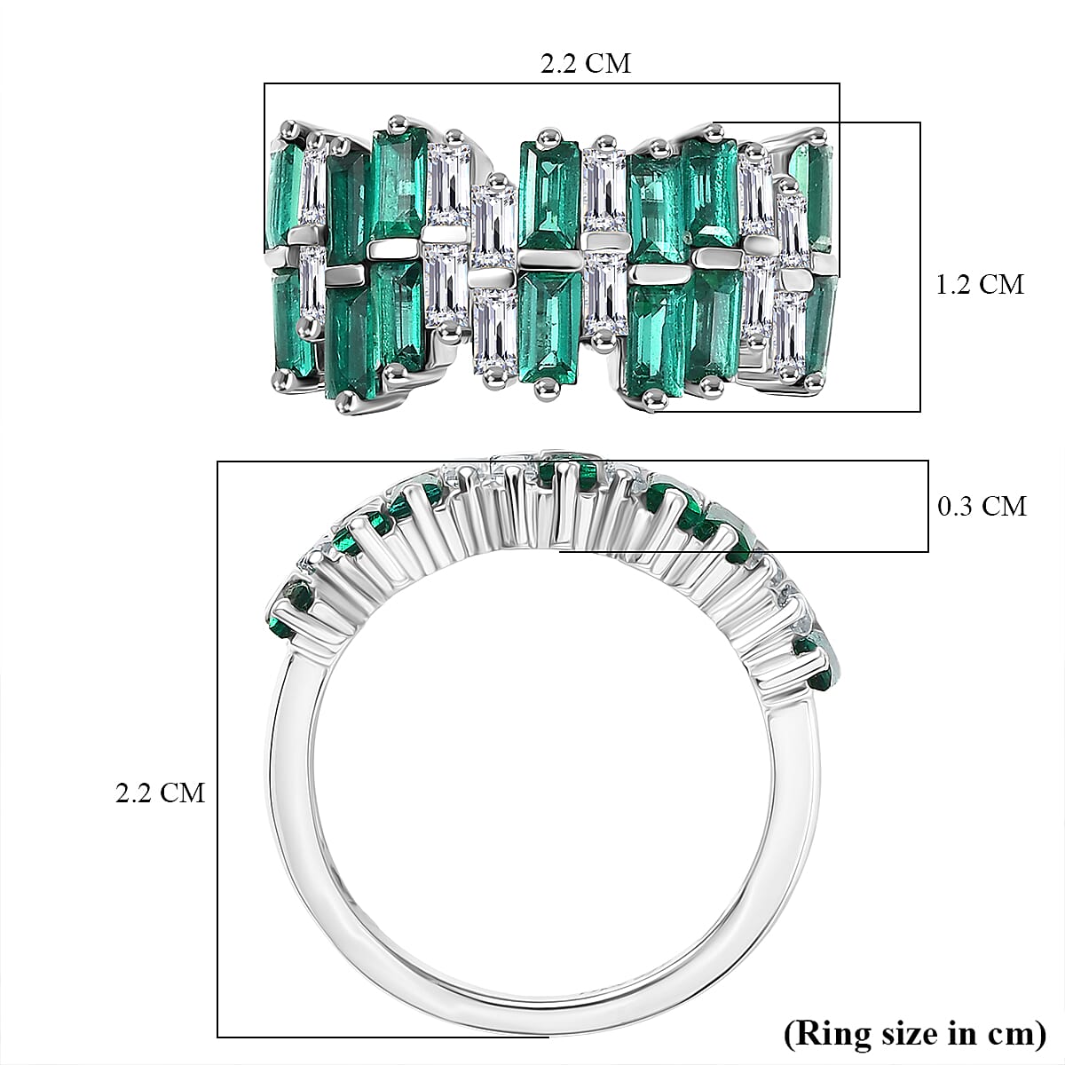 D'Joy 2.5 Ct. Lab Grown Emerald, Moissanite Multi Row Ring in Rhodium Overlay Sterling Silver 8251936 6