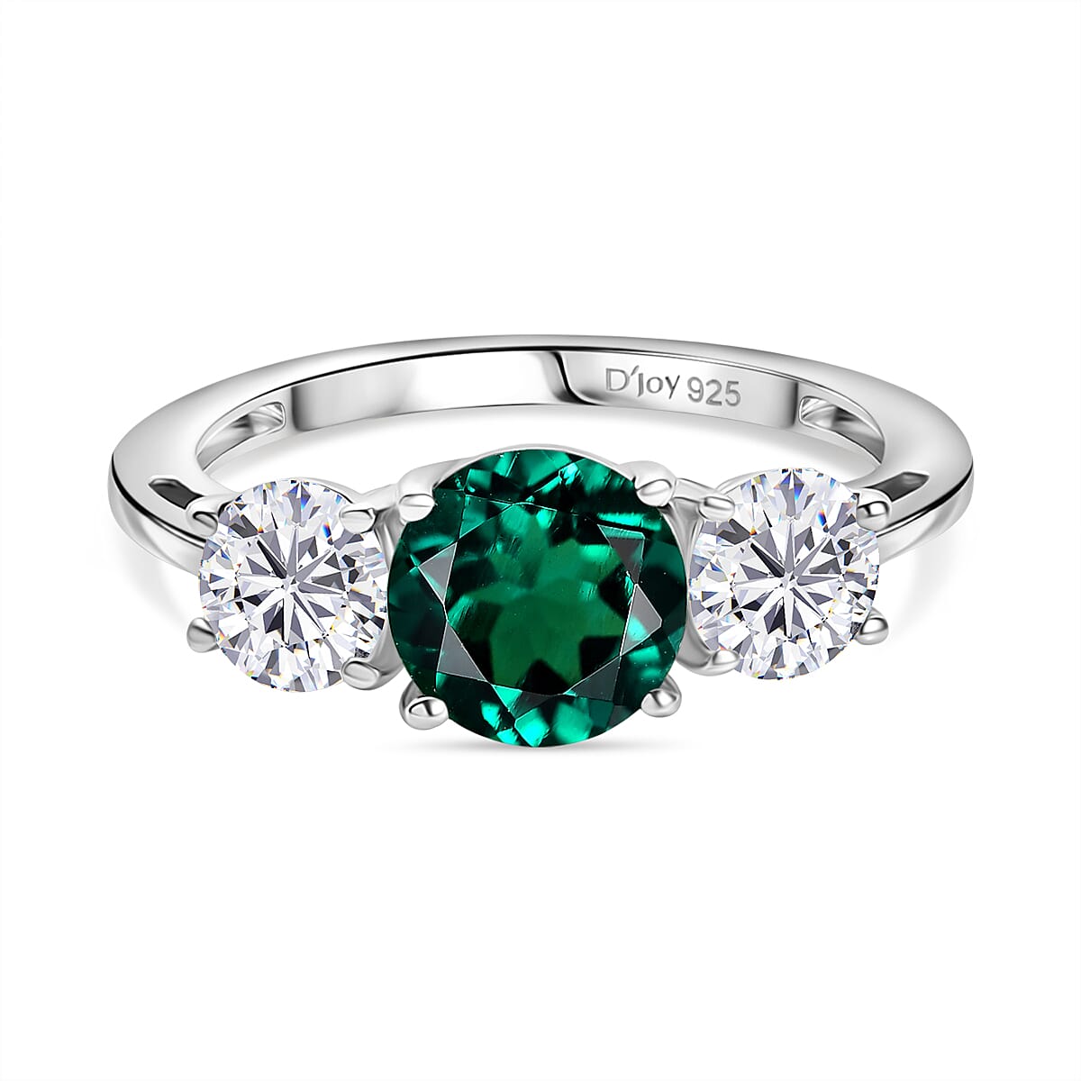 D'Joy Lab Grown Emerald, Moissanite Ring in Rhodium Overlay Sterling Silver 2.12 Ct. 8239364 0