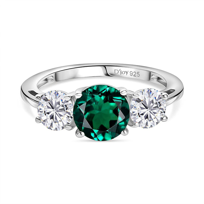 D'Joy Lab Grown Emerald, Moissanite Ring in Rhodium Overlay Sterling Silver 2.12 Ct. 8239364 1