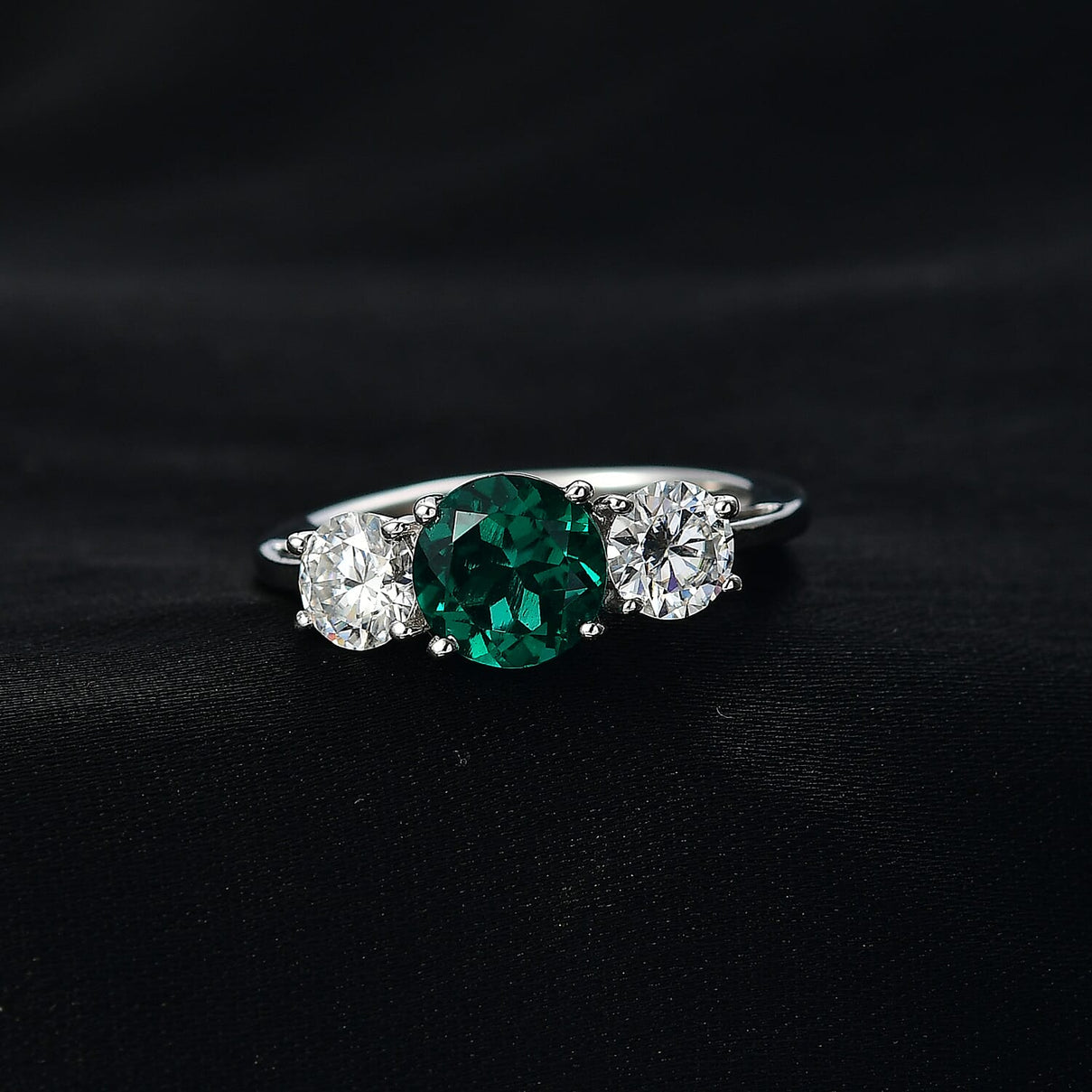 D'Joy Lab Grown Emerald, Moissanite Ring in Rhodium Overlay Sterling Silver 2.12 Ct. 8239364 2