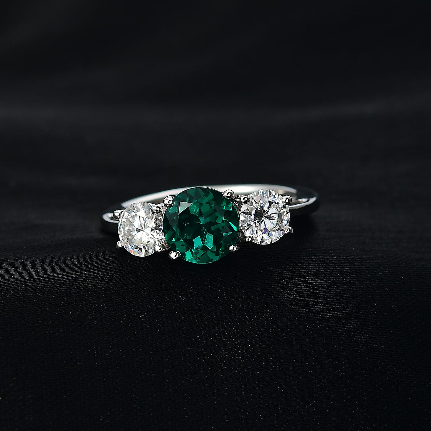 D'Joy Lab Grown Emerald, Moissanite Ring in Rhodium Overlay Sterling Silver 2.12 Ct. 8239364 2