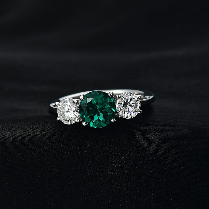 D'Joy Lab Grown Emerald, Moissanite Ring in Rhodium Overlay Sterling Silver 2.12 Ct. 8239364 2