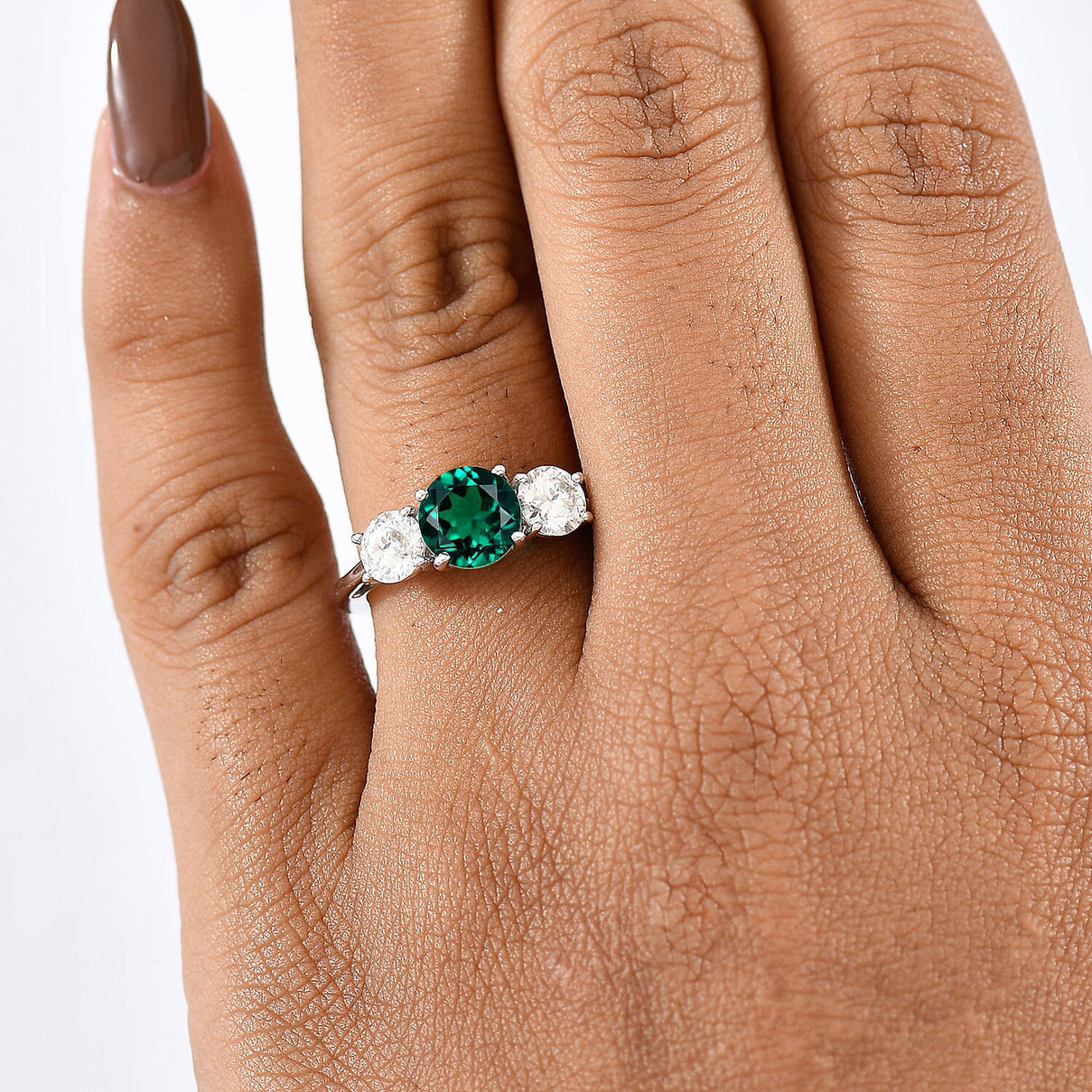 D'Joy Lab Grown Emerald, Moissanite Ring in Rhodium Overlay Sterling Silver 2.12 Ct. 8239364 3