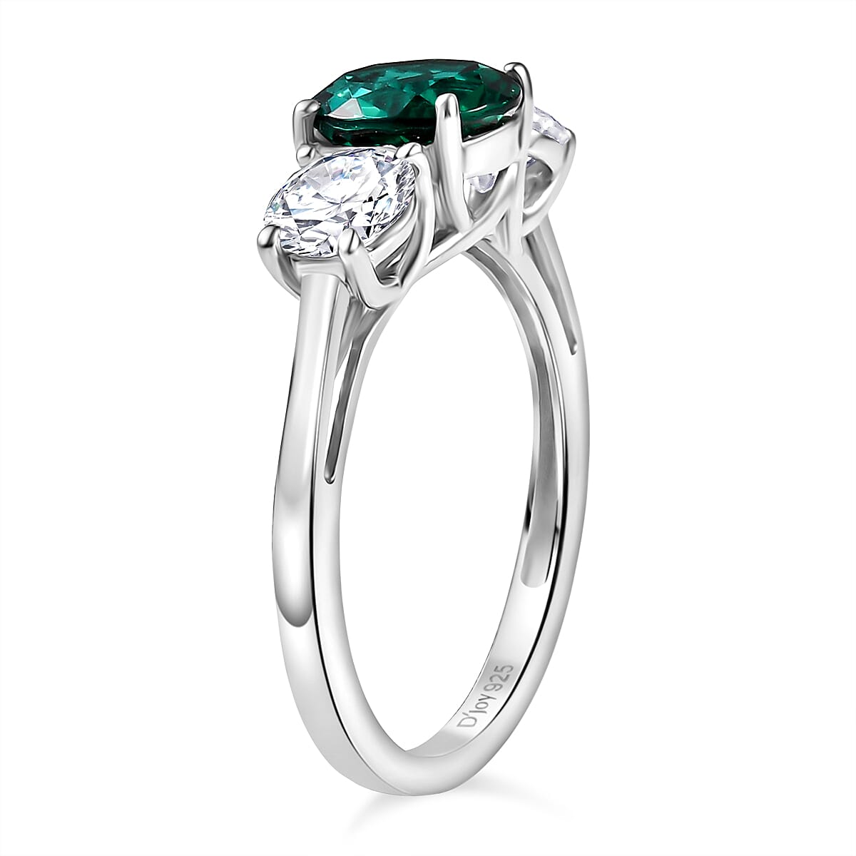 D'Joy Lab Grown Emerald, Moissanite Ring in Rhodium Overlay Sterling Silver 2.12 Ct. 8239364 4
