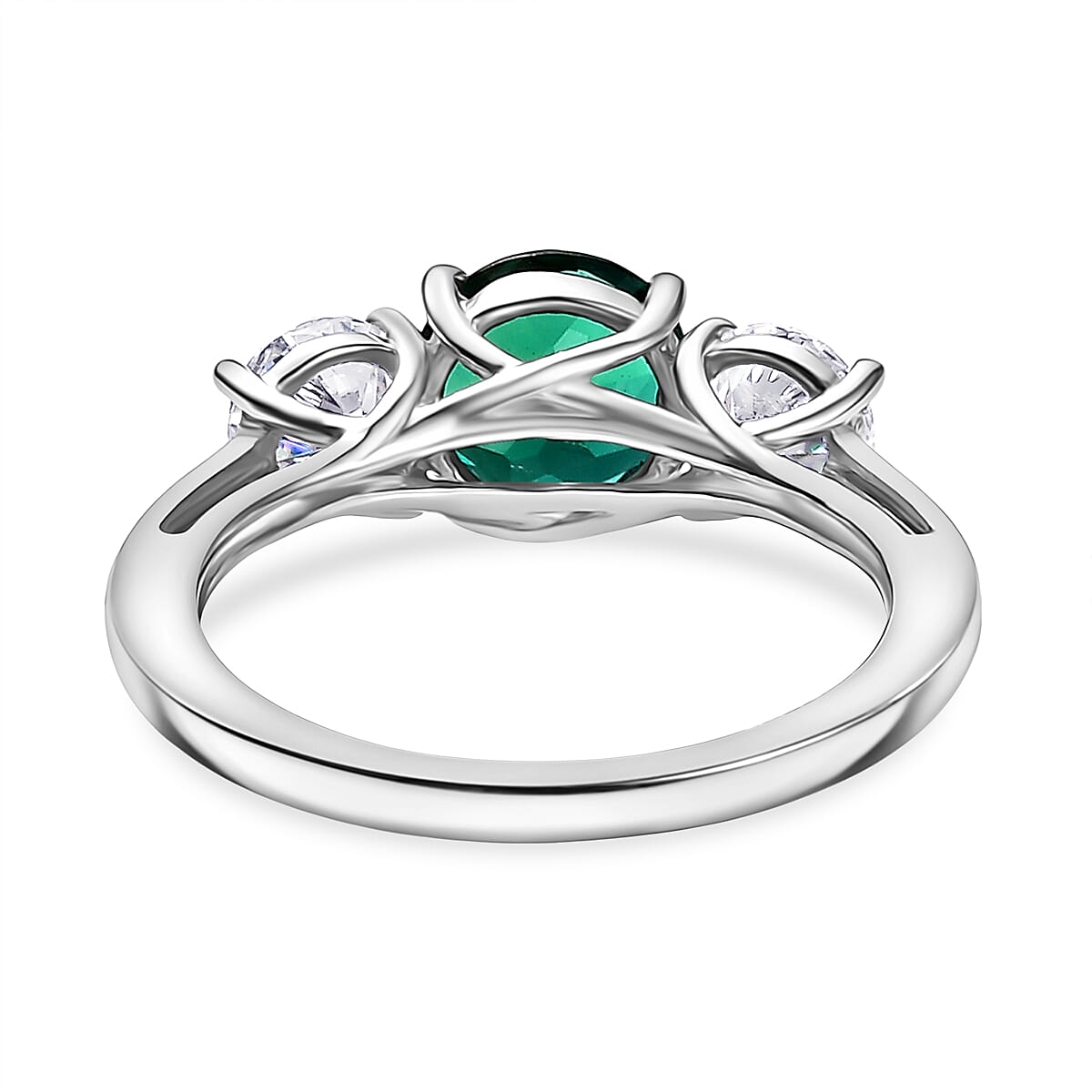 D'Joy Lab Grown Emerald, Moissanite Ring in Rhodium Overlay Sterling Silver 2.12 Ct. 8239364 5