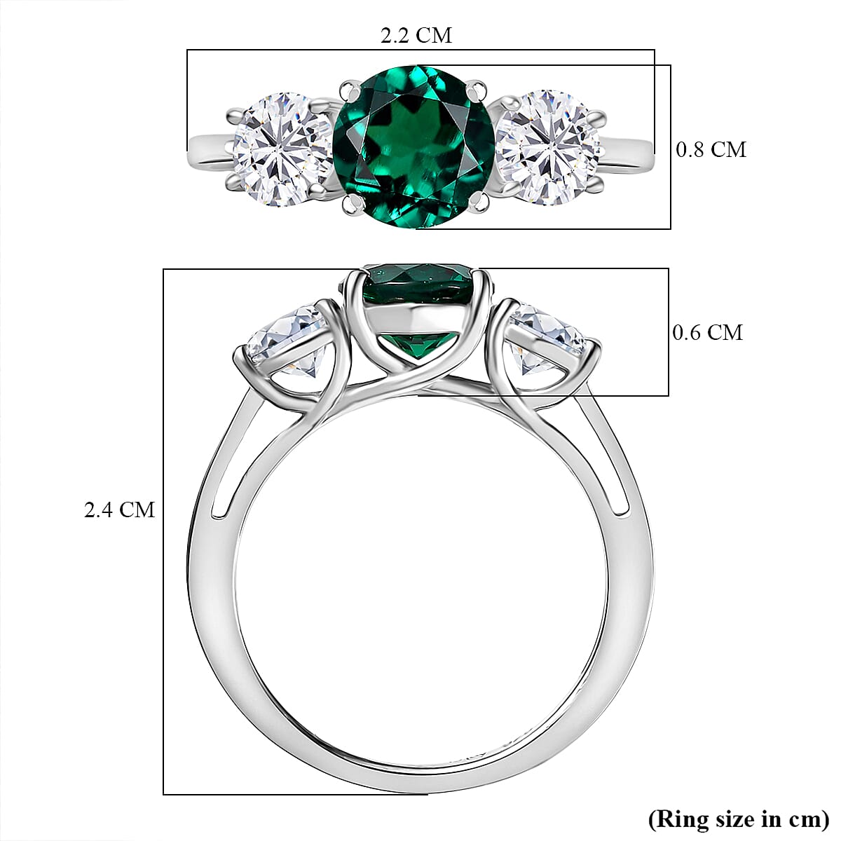 D'Joy Lab Grown Emerald, Moissanite Ring in Rhodium Overlay Sterling Silver 2.12 Ct. 8239364 6