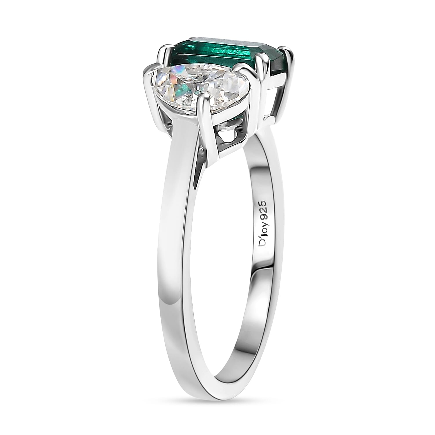 Toi Et Moi D'Joy Lab Grown Emerald, Moissanite Ring in Rhodium Overlay Sterling Silver 1.69 Ct. V32527558 4