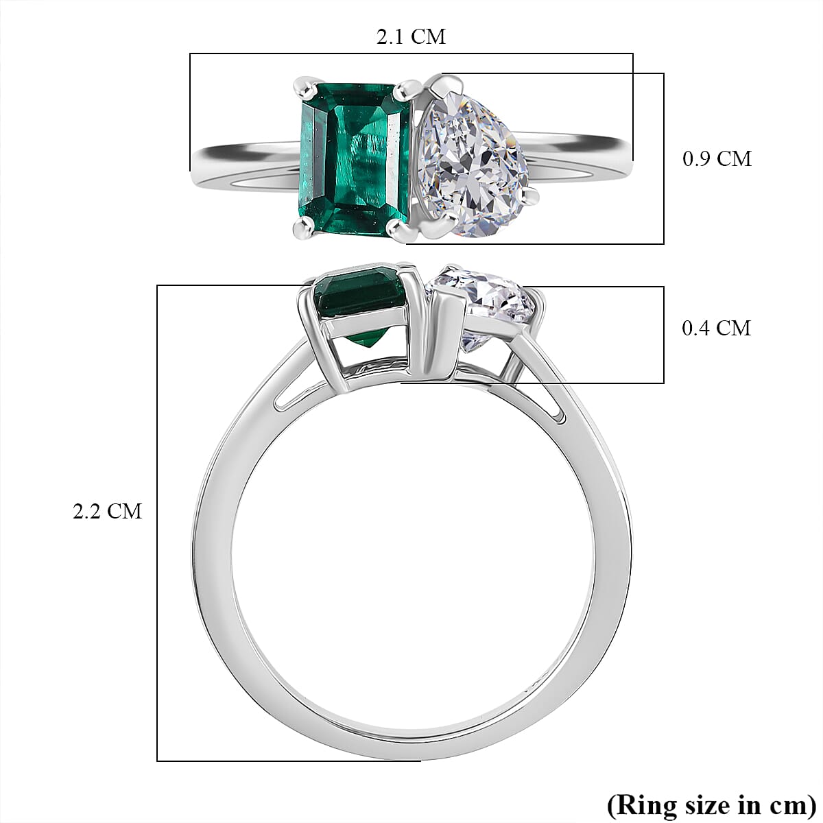 Toi Et Moi D'Joy Lab Grown Emerald, Moissanite Ring in Rhodium Overlay Sterling Silver 1.69 Ct. V32527558 6