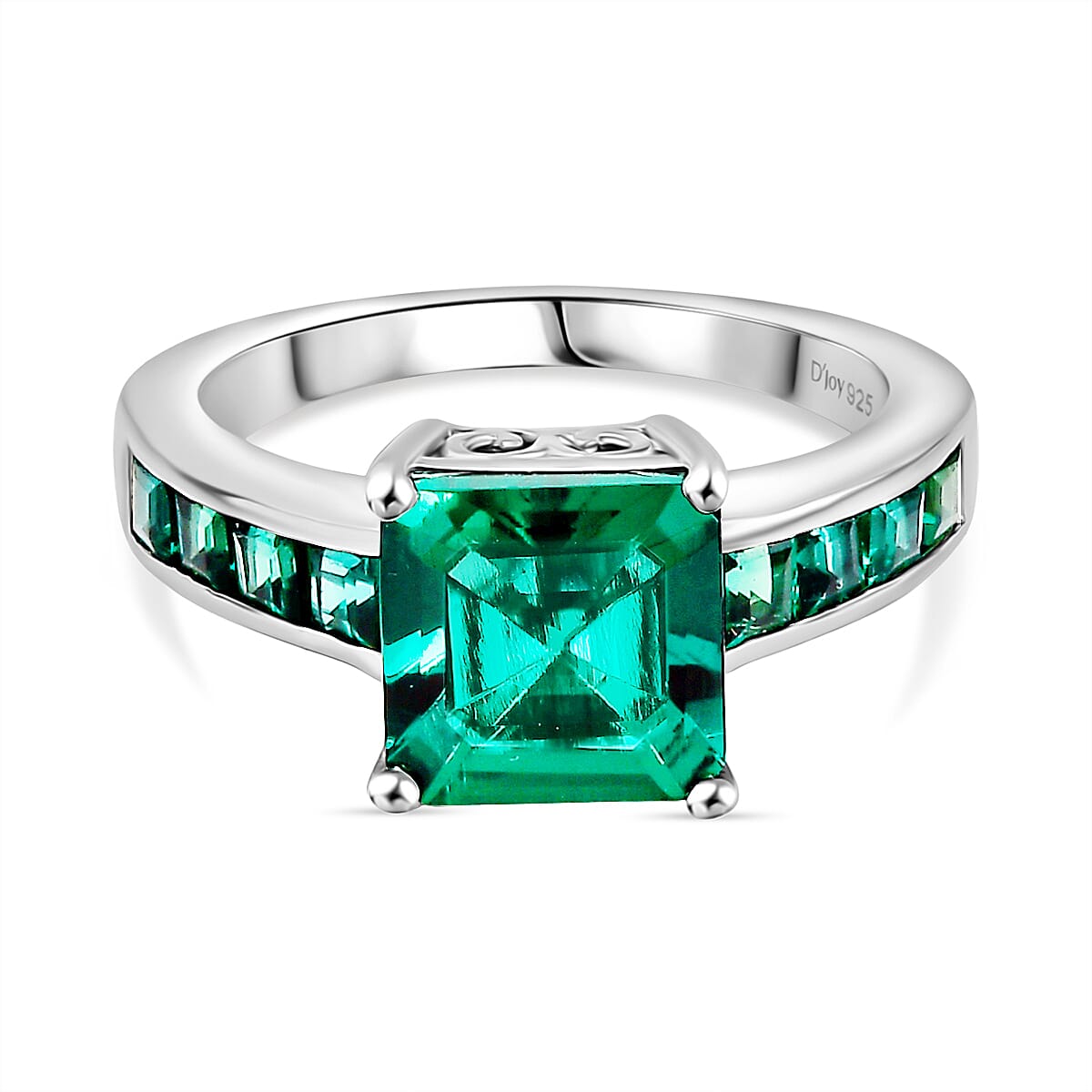 D'Joy Lab Grown Emerald Solitaire Ring in Rhodium Overlay Sterling Silver 8239854 0