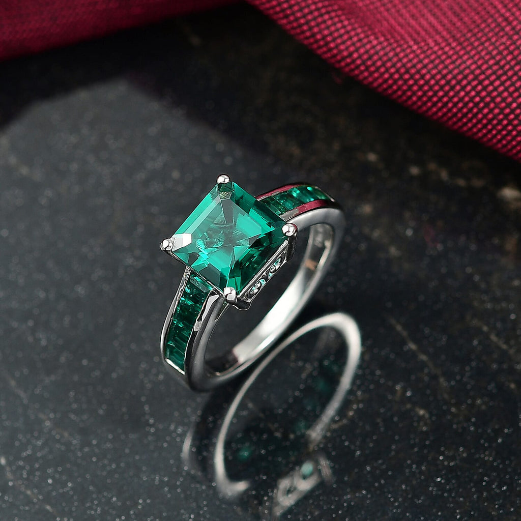 Biggest Close Out Deal- Lab Grown Emerald Asscher Cut Solitaire Ring in Rhodium Overlay Sterling Silver 3.32 Ct.