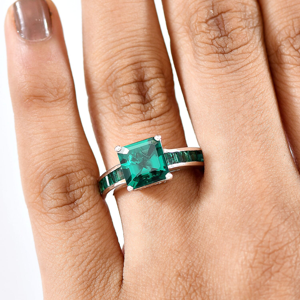D'Joy Lab Grown Emerald Solitaire Ring in Rhodium Overlay Sterling Silver 8239854 3