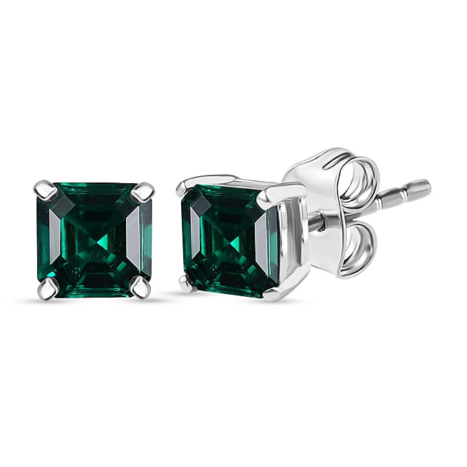 D'joy Lab Grown Emerald Solitaire Stud Push Post Earring in Rhodium Overlay Sterling Silver 1.21 Ct. 8239413 0