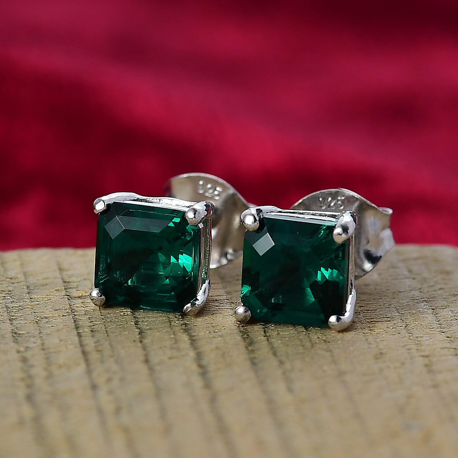 D'joy Lab Grown Emerald Solitaire Stud Push Post Earring in Rhodium Overlay Sterling Silver 1.21 Ct. 8239413 2