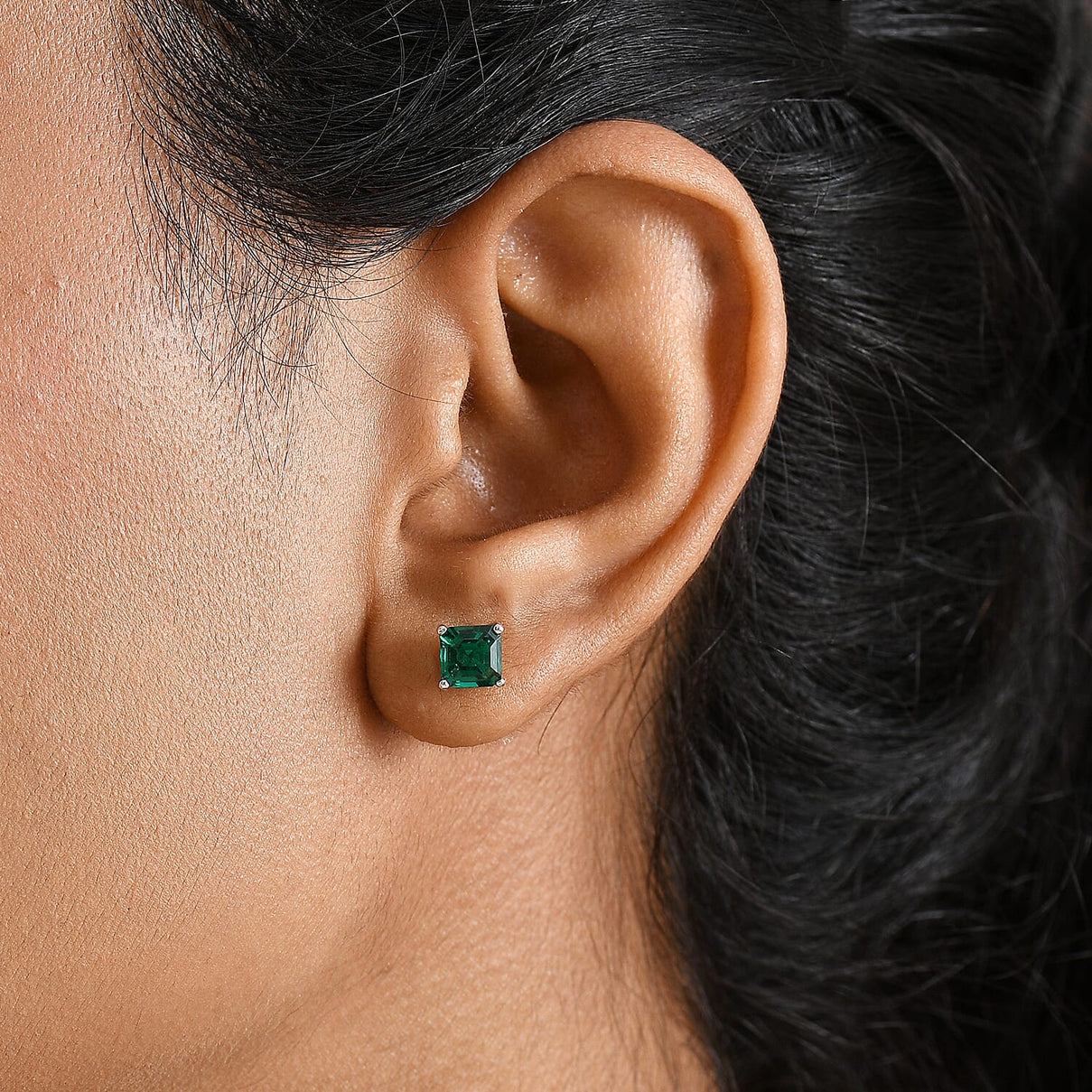D'joy Lab Grown Emerald Solitaire Stud Push Post Earring in Rhodium Overlay Sterling Silver 1.21 Ct. 8239413 3