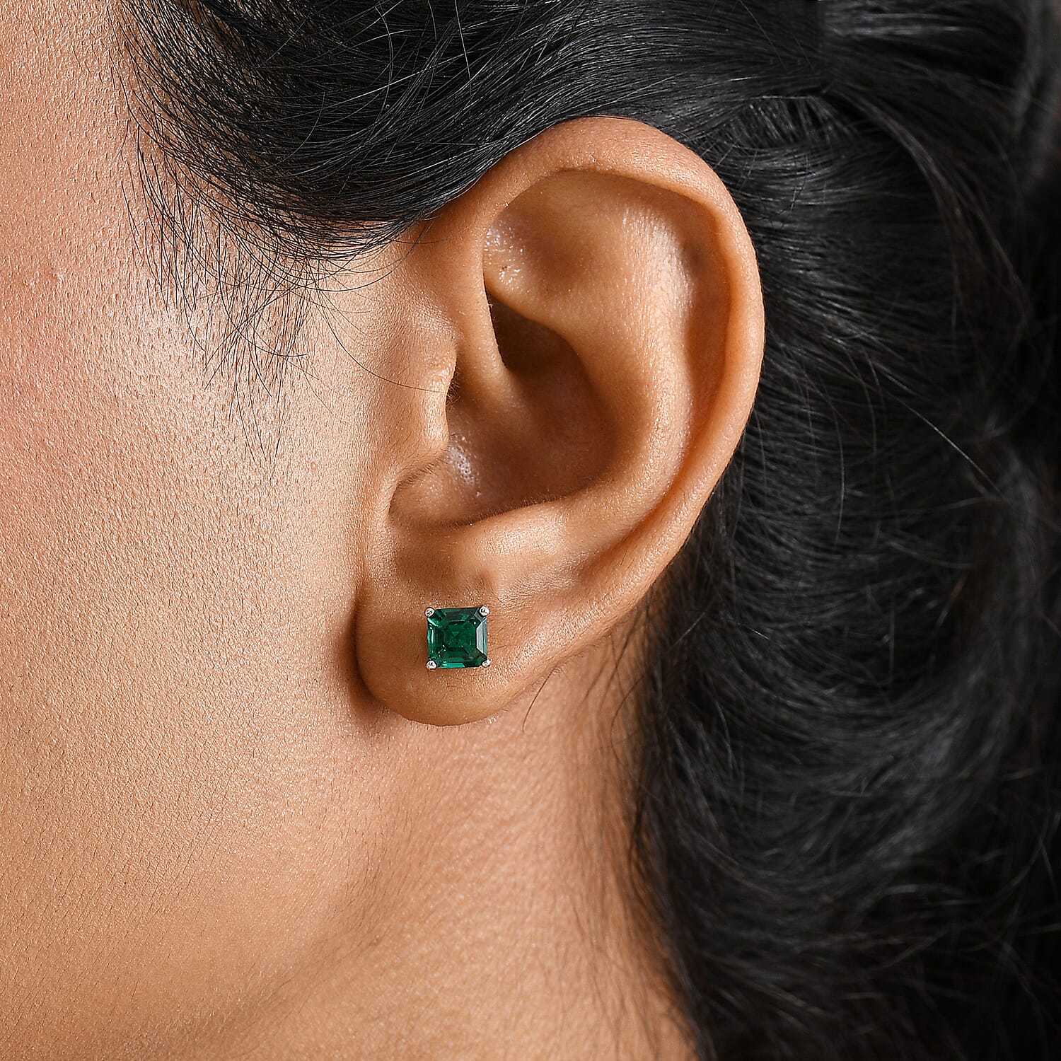 D'joy Lab Grown Emerald Solitaire Stud Push Post Earring in Rhodium Overlay Sterling Silver 1.21 Ct. 8239413 3