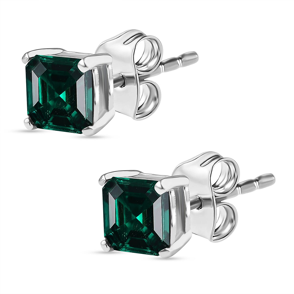 D'joy Lab Grown Emerald Solitaire Stud Push Post Earring in Rhodium Overlay Sterling Silver 1.21 Ct. 8239413 4