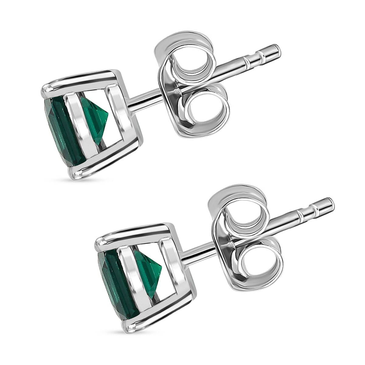 D'joy Lab Grown Emerald Solitaire Stud Push Post Earring in Rhodium Overlay Sterling Silver 1.21 Ct. 8239413 5