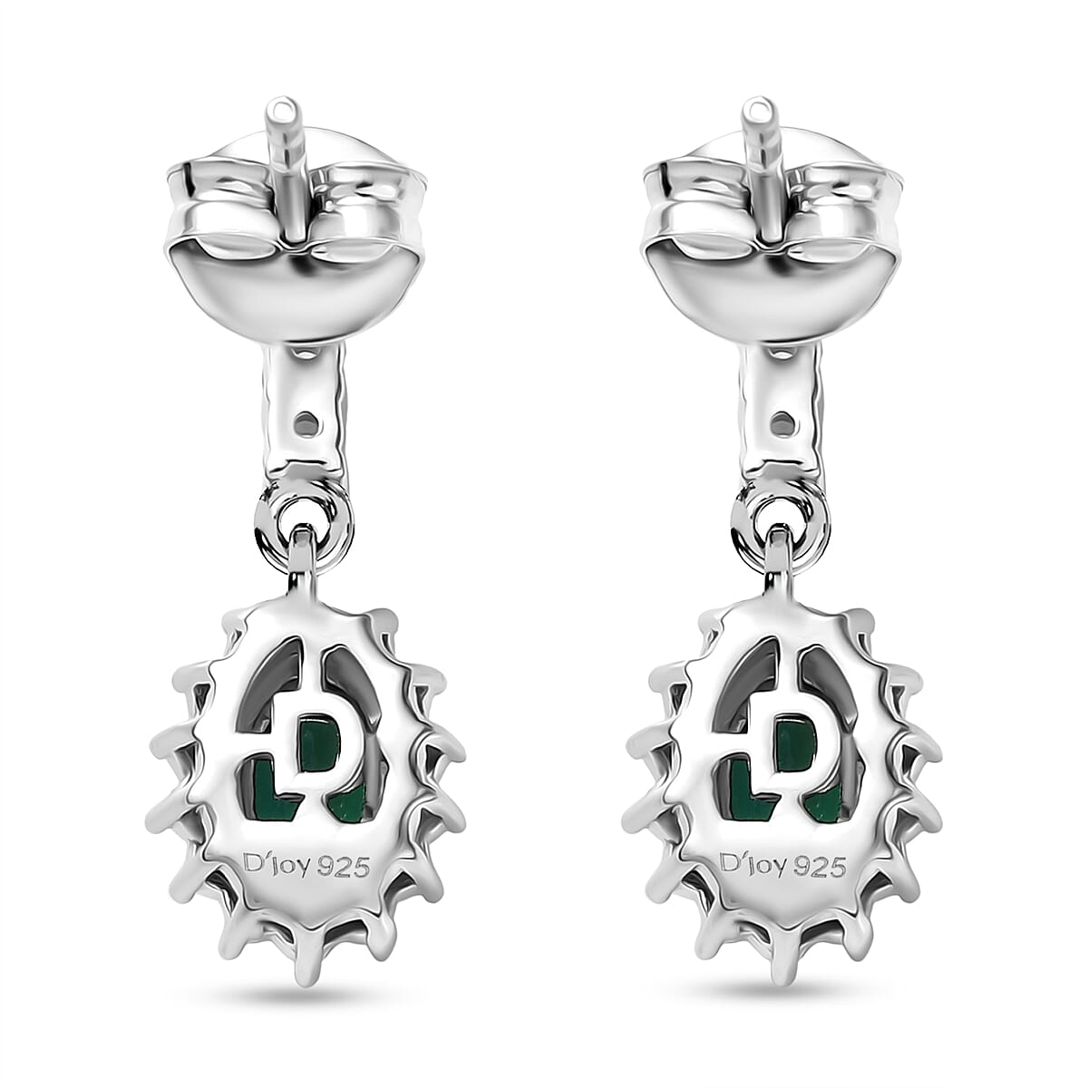D'joy Lab Grown Emerald, White Zircon Dangling Halo Earring in Rhodium Overlay Sterling Silver 1.57 Ct. 8242244 5