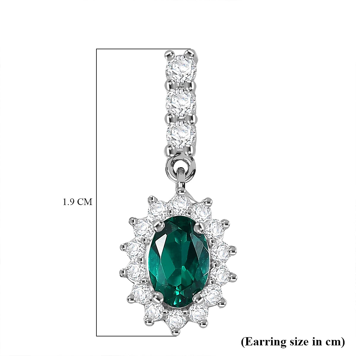 D'joy Lab Grown Emerald, White Zircon Dangling Halo Earring in Rhodium Overlay Sterling Silver 1.57 Ct. 8242244 6