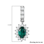 Lab Grown Emerald & White Zircon Dangling Earring in Rhodium Overlay Sterling Silver 1.57 Ct.
