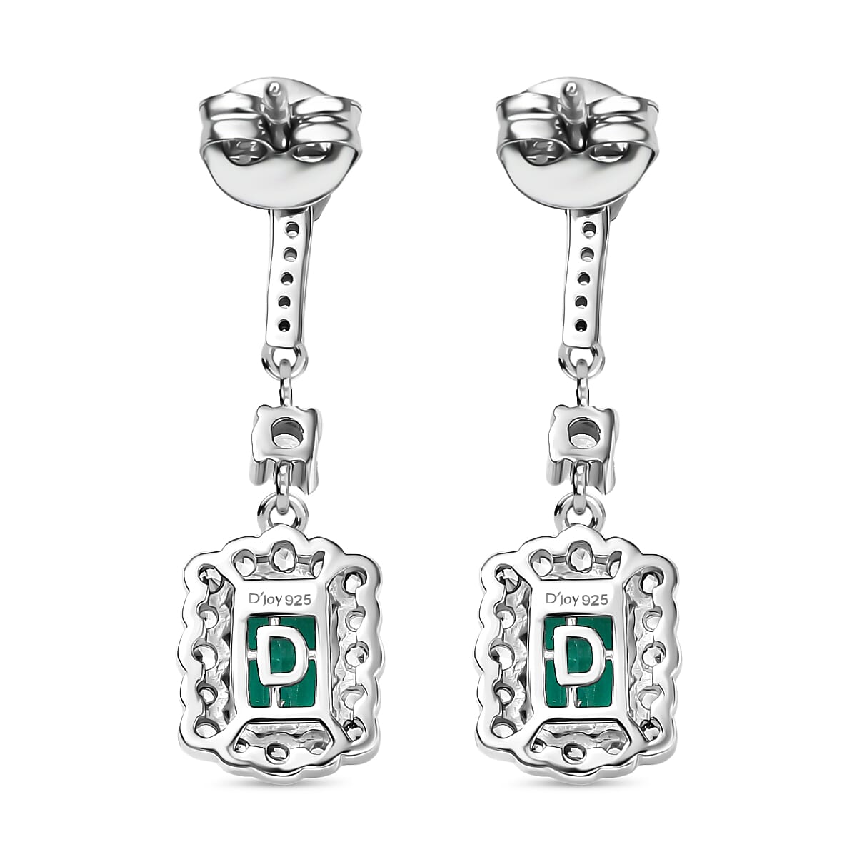 D'joy Lab Grown Emerald, White Zircon Dangling Halo Earring in Rhodium Overlay Sterling Silver 1.68 Ct. 8244411 5