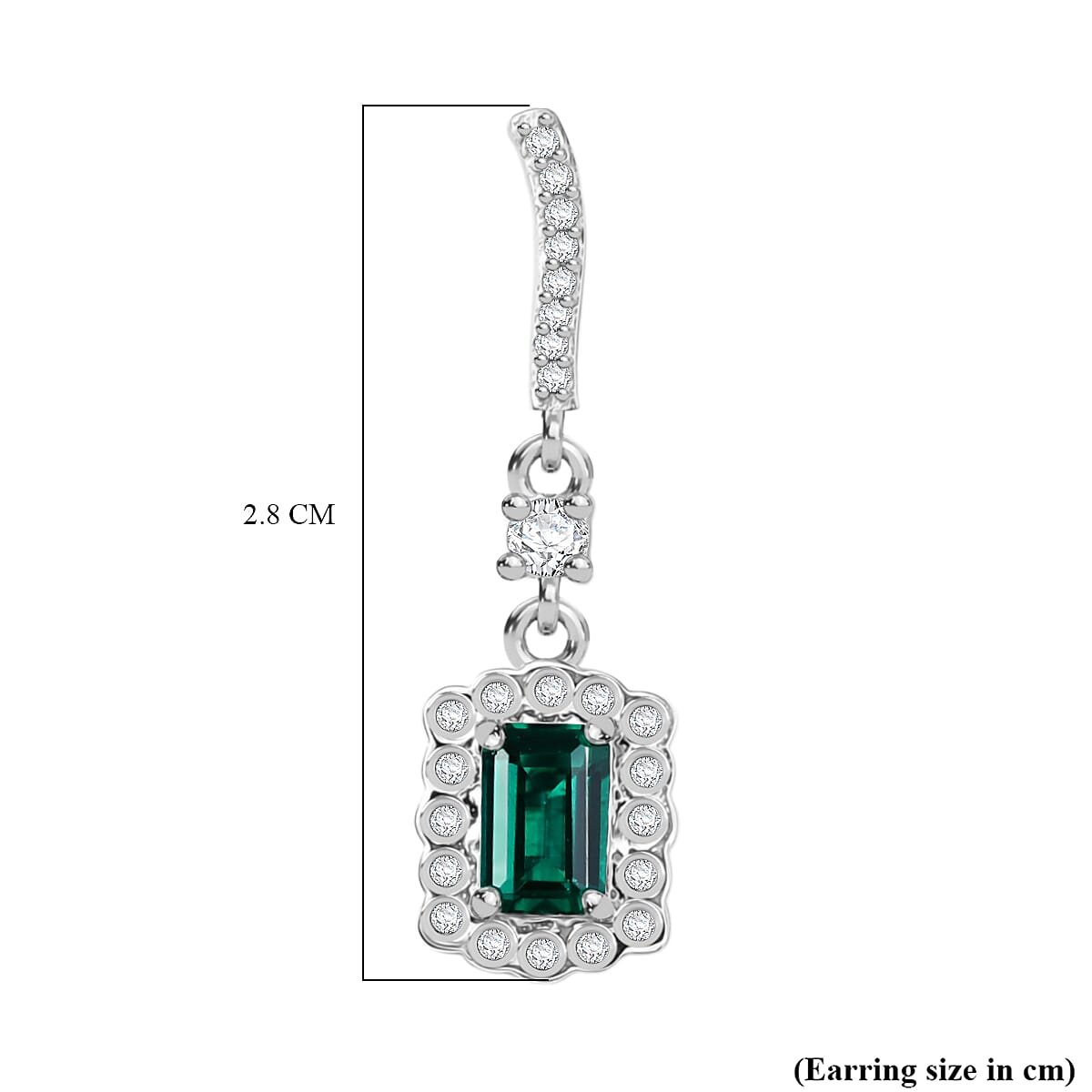 D'joy Lab Grown Emerald, White Zircon Dangling Halo Earring in Rhodium Overlay Sterling Silver 1.68 Ct. 8244411 6