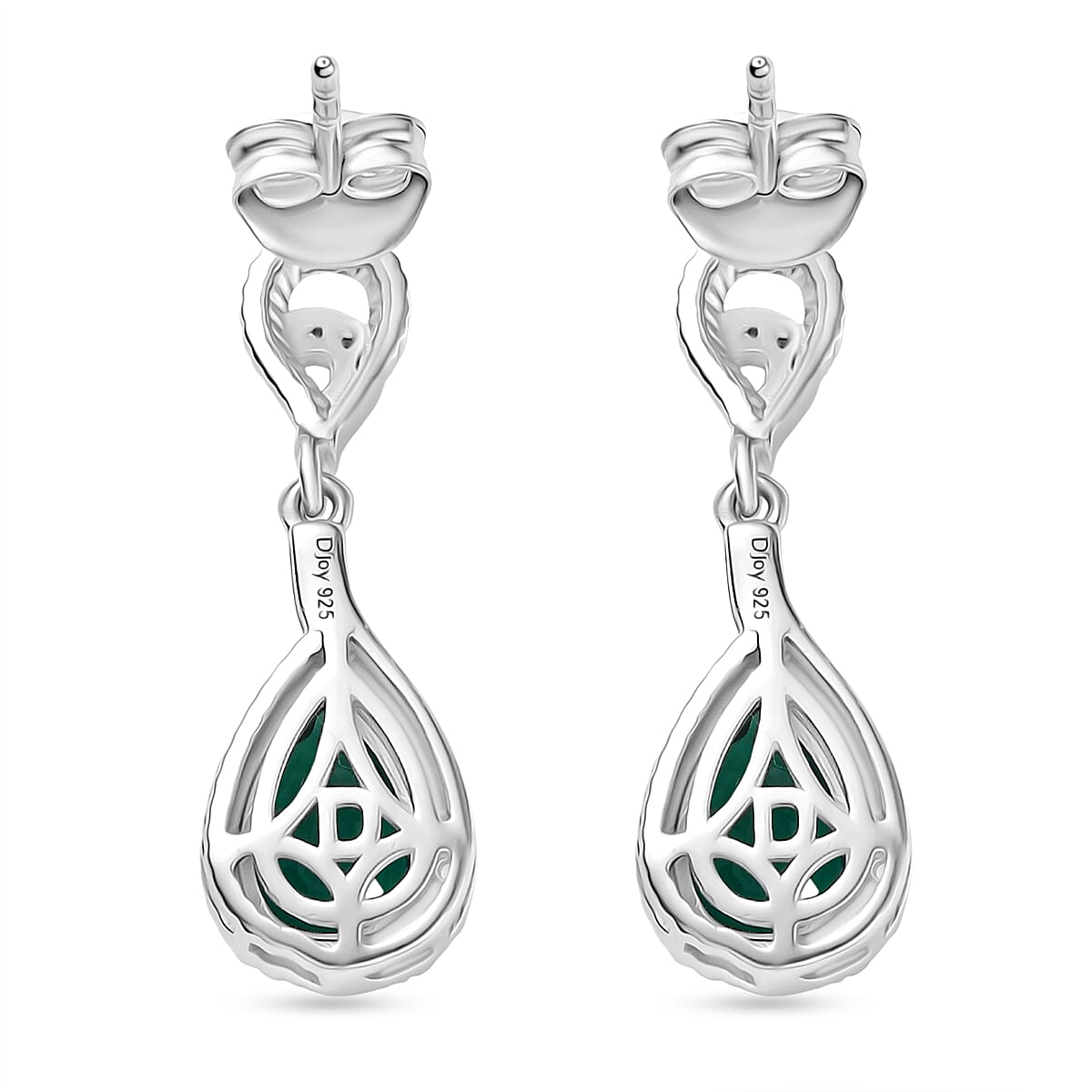 D'joy Lab Grown Emerald, White Zircon Dangling Teardrop Earring in Rhodium Overlay Sterling Silver 2.62 Ct. 8244412 5