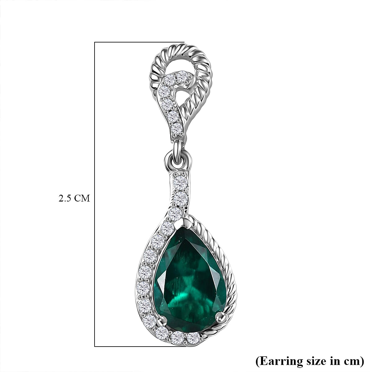 D'joy Lab Grown Emerald, White Zircon Dangling Teardrop Earring in Rhodium Overlay Sterling Silver 2.62 Ct. 8244412 6