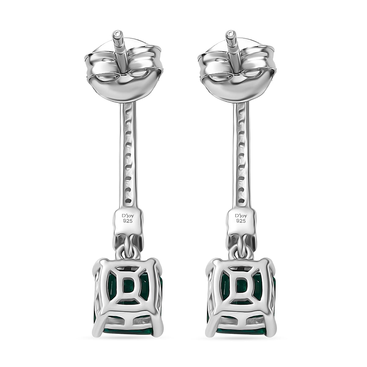 D'joy Lab Grown Emerald, White Zircon Dangling Earring in Rhodium Overlay Sterling Silver 2.06 Ct. 8246013 5