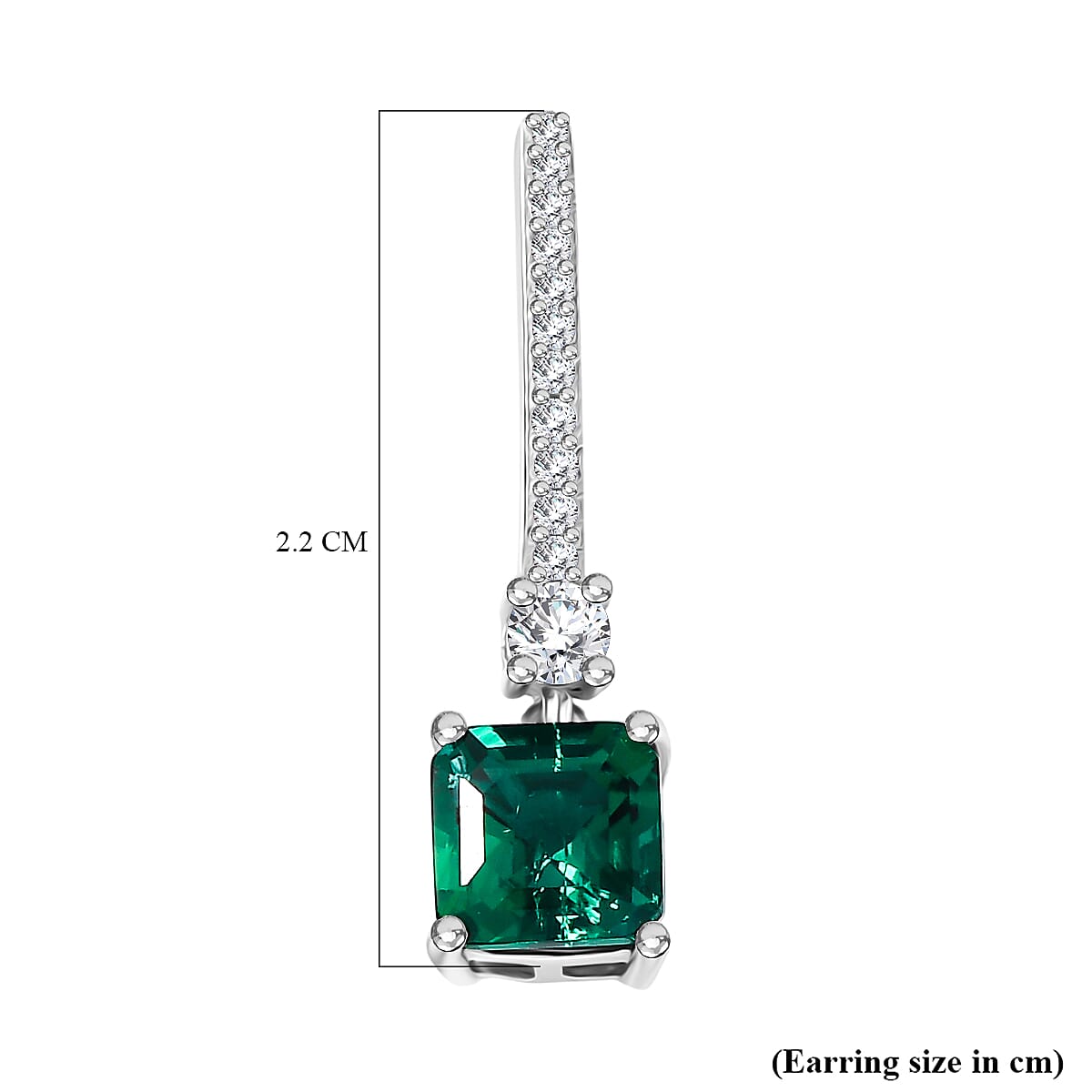 D'joy Lab Grown Emerald, White Zircon Dangling Earring in Rhodium Overlay Sterling Silver 2.06 Ct. 8246013 6