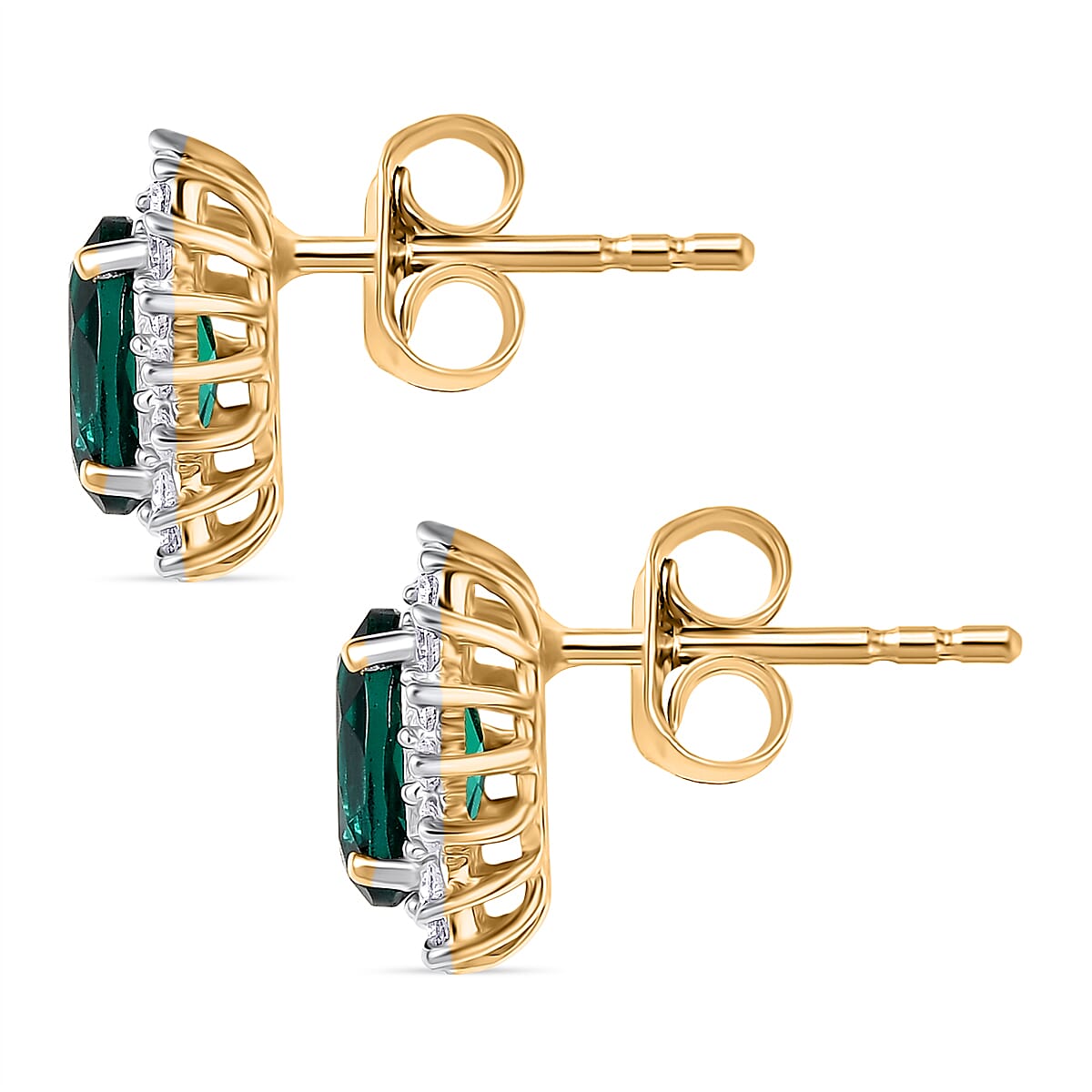 D'joy Lab Grown Emerald, White Zircon Halo Earring in Yellow Gold Plated Sterling Silver 1.69 Ct. V32738799 4